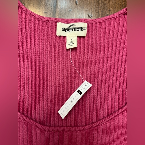 Open Edit Ribbed Sweater Size Small Pink Square Neck Spring Easter Asymmetrical - Picture 6 of 9